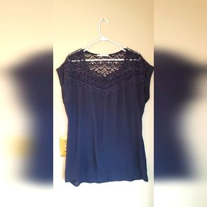 Navy Blue dressy Lace slit back Top